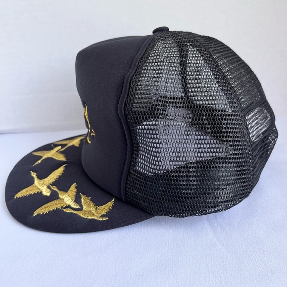 Vintage 80s Canada Geese Embroidered Black Gold Snapback Mesh Trucker Hat Cap - Picture 5 of 10